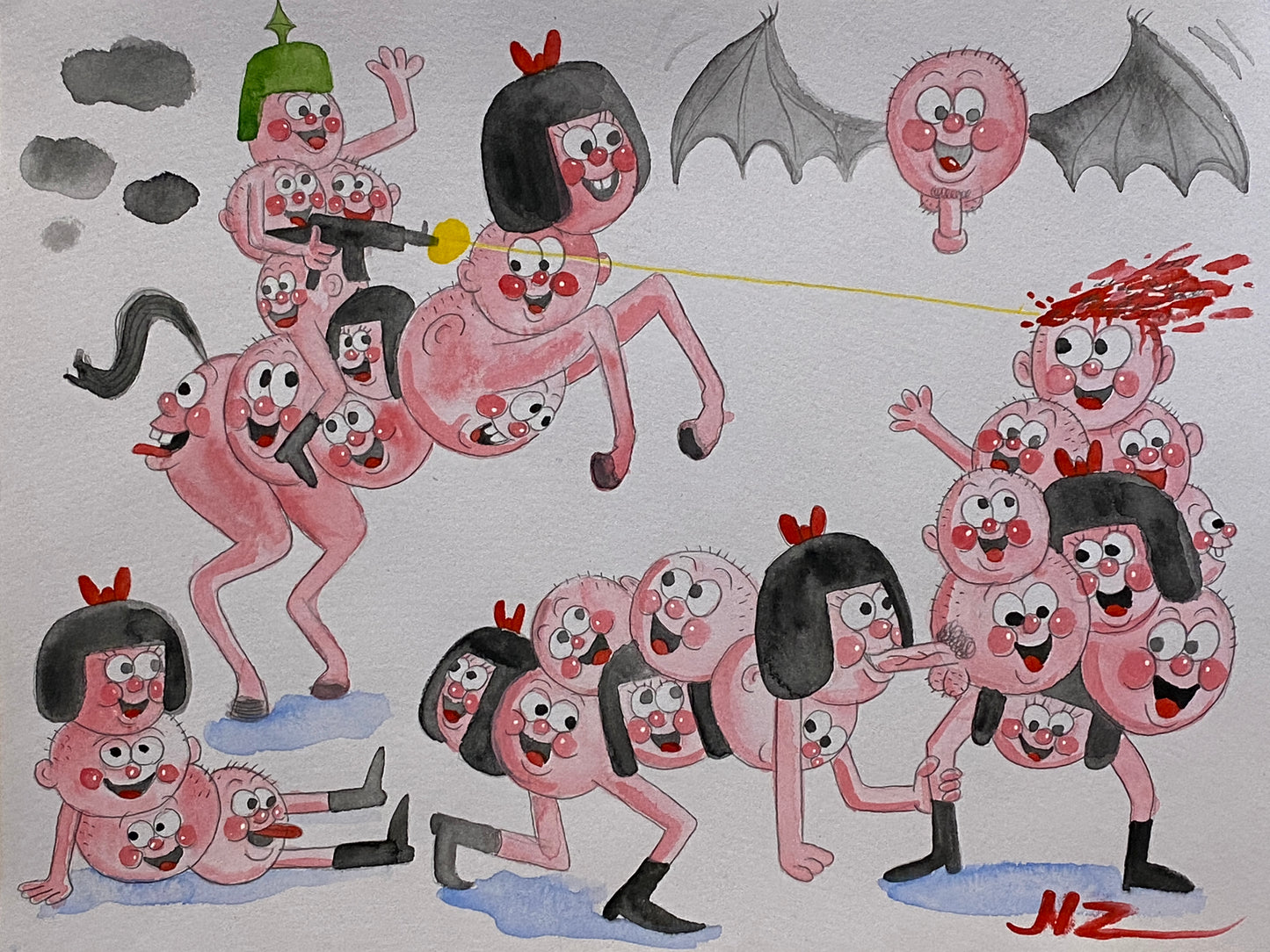 Johnny Ryan - Cartoons on Paper (Watercolor - 7 Artworks)