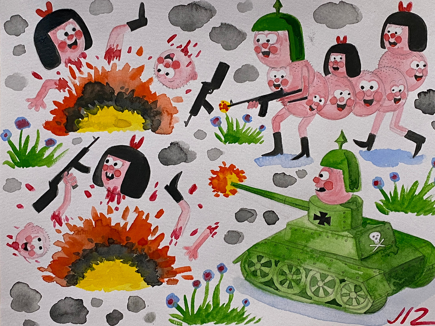 Johnny Ryan - Cartoons on Paper (Watercolor - 7 Artworks)