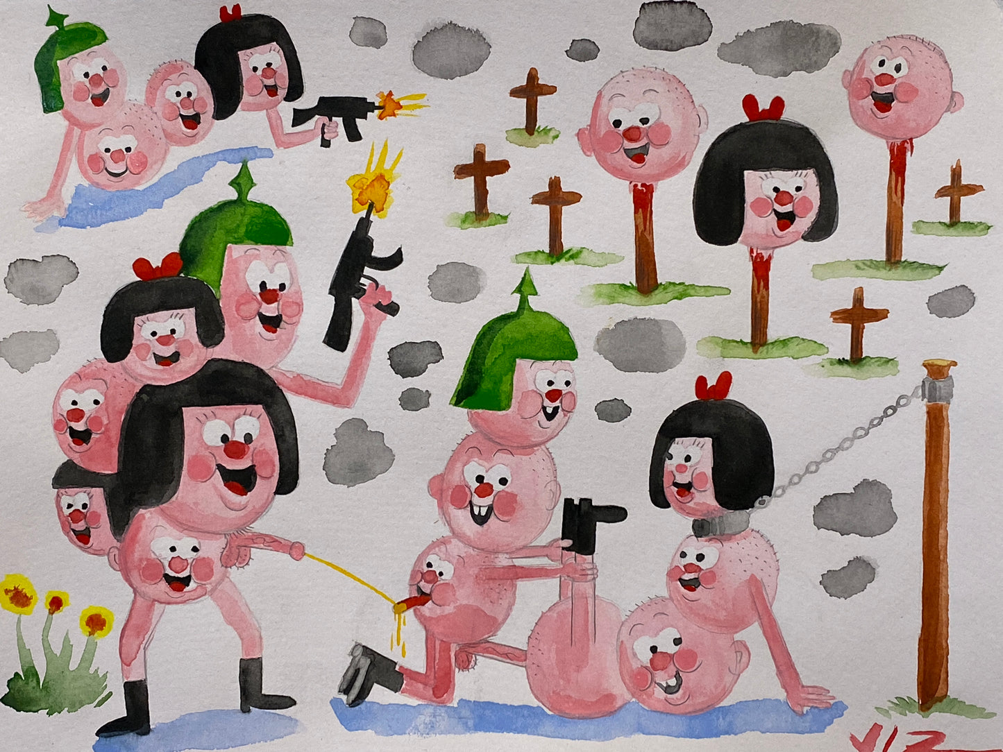 Johnny Ryan - Cartoons on Paper (Watercolor - 7 Artworks)
