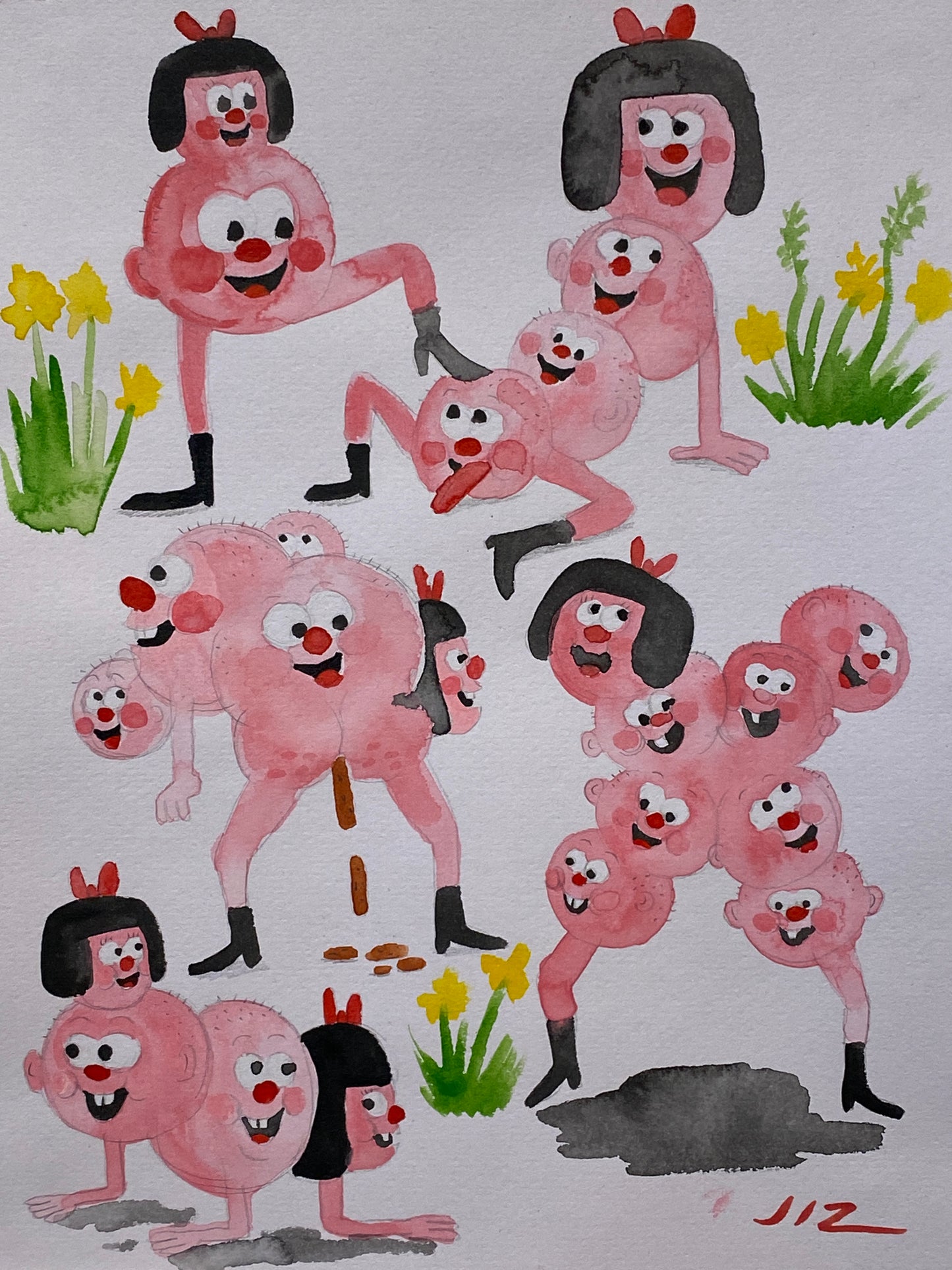 Johnny Ryan - Cartoons on Paper (Watercolor - 7 Artworks)