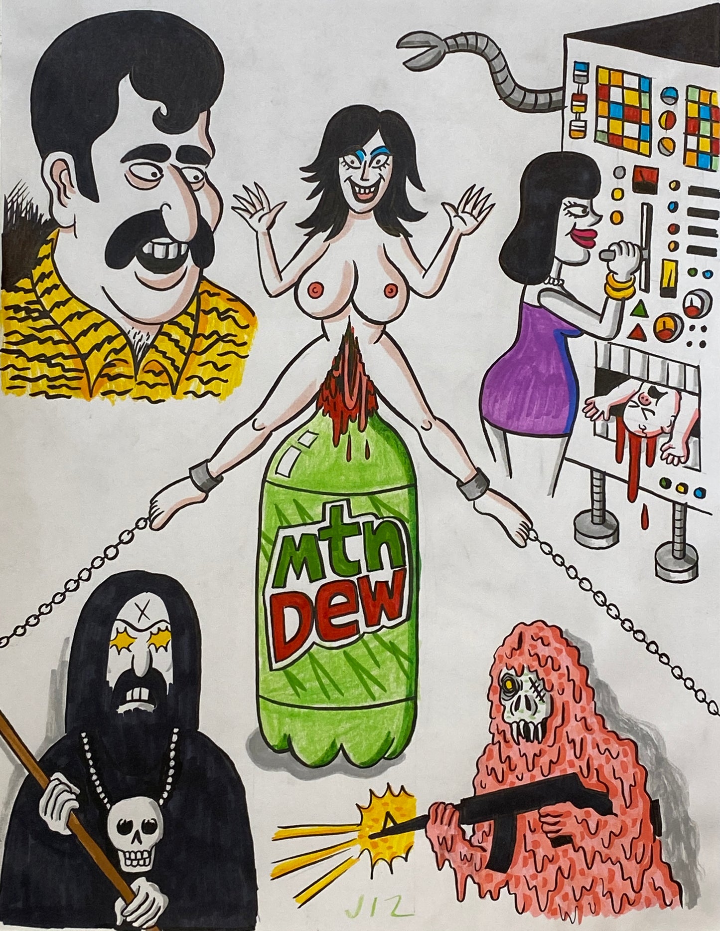 Johnny Ryan - Cartoons on Paper (Row 1 - 11 Artworks)